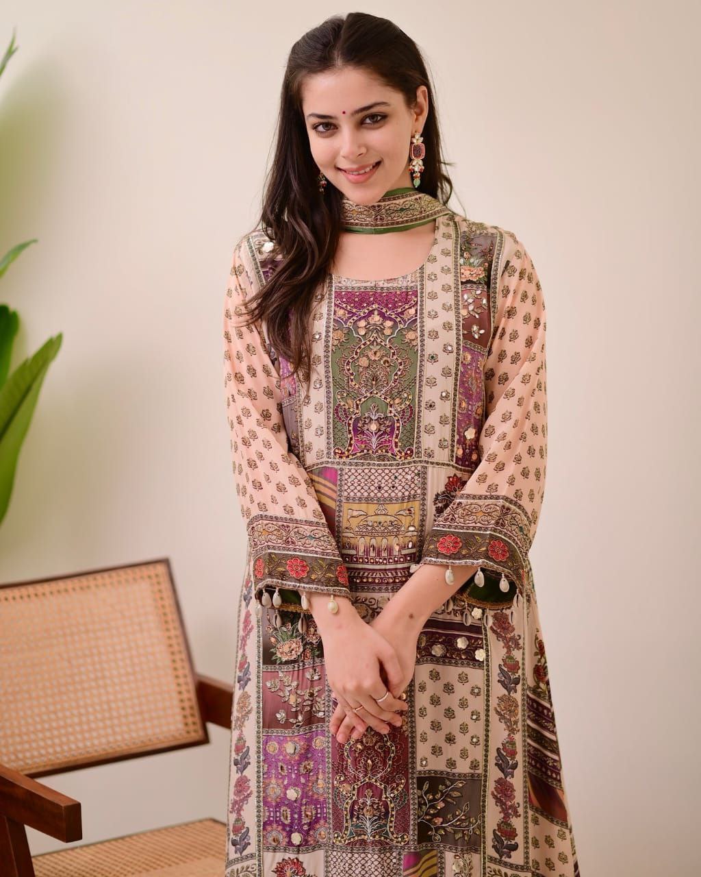 Jaypuri Designer Printed Top with Mirror Work, Plazzo & Dupatta