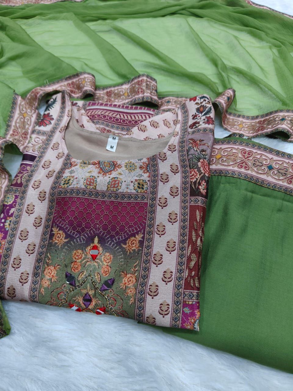 Jaypuri Designer Printed Top with Mirror Work, Plazzo & Dupatta