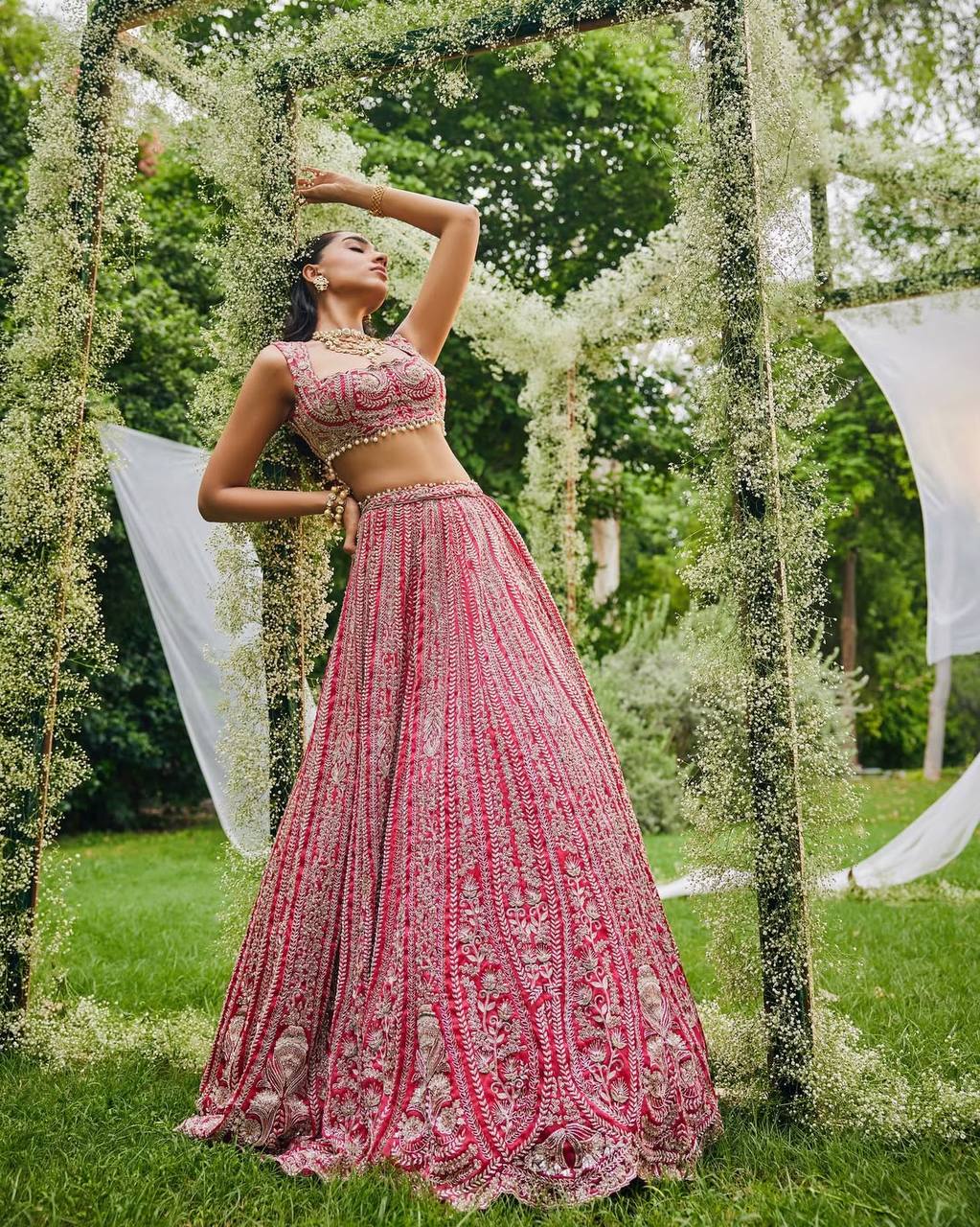Bridal Wear Heavy Faux Georgette Chine Sequence Work Lehenga Choli with Dupatta | Garmex Export