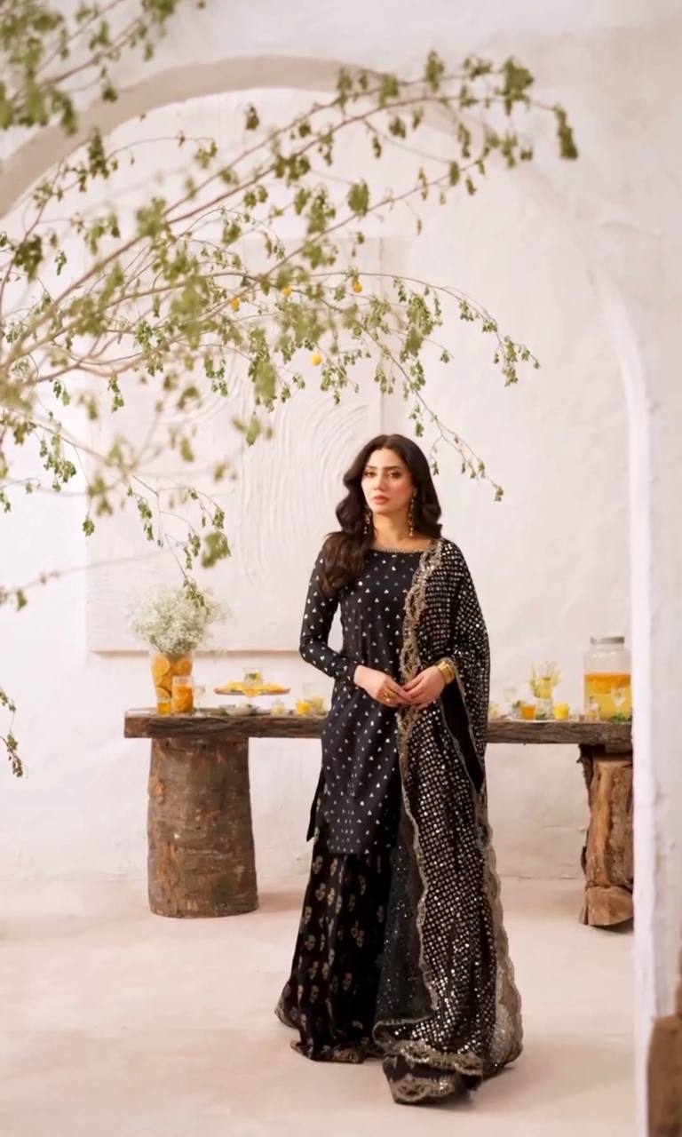 Designer Faux Georgette Party Wear Set (Top, Sharara Palazzo & Dupatta)