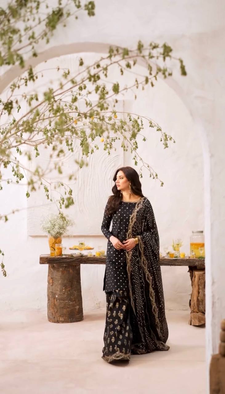 Designer Faux Georgette Party Wear Set (Top, Sharara Palazzo & Dupatta)