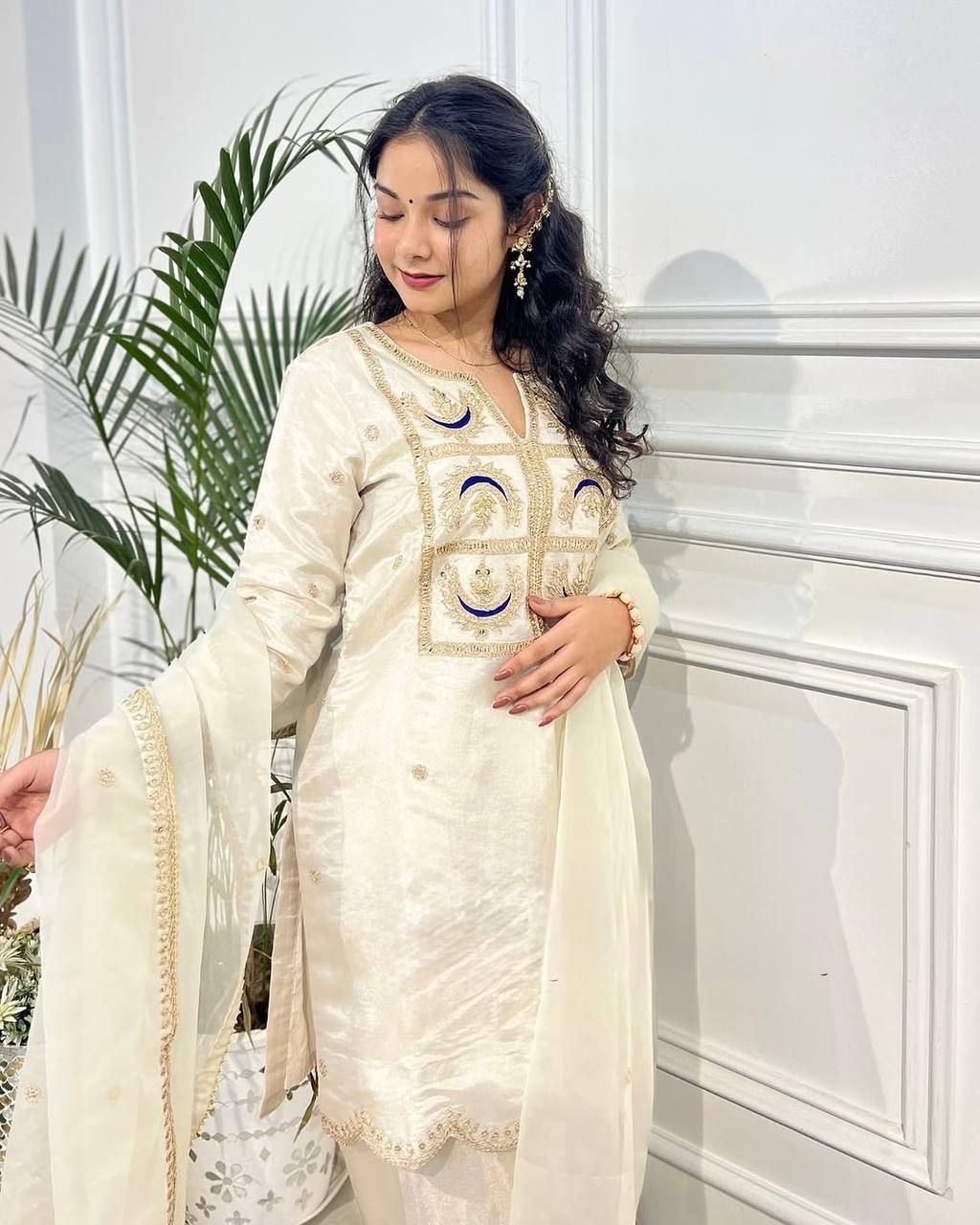 Vichitra Silk Party Wear Set (Top, Bottom & Dupatta)