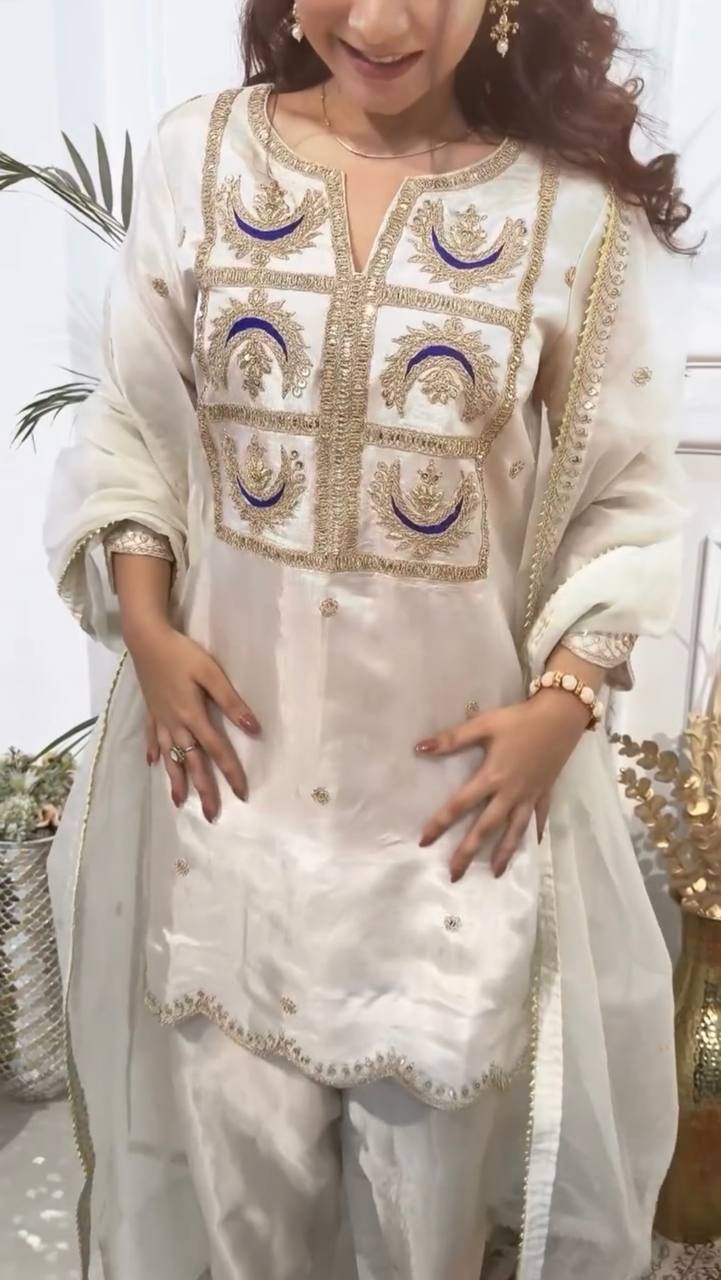 Vichitra Silk Party Wear Set (Top, Bottom & Dupatta)