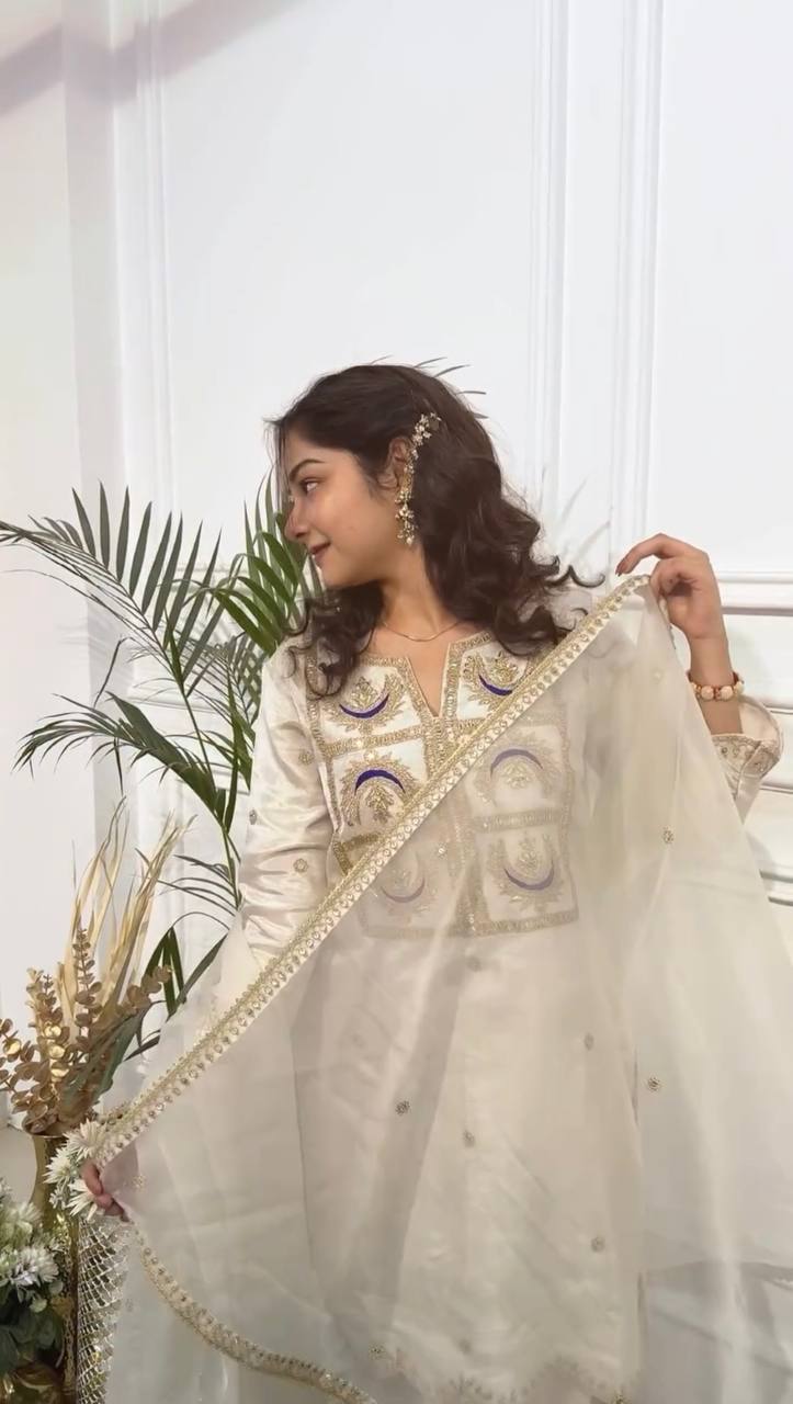 Vichitra Silk Party Wear Set (Top, Bottom & Dupatta)