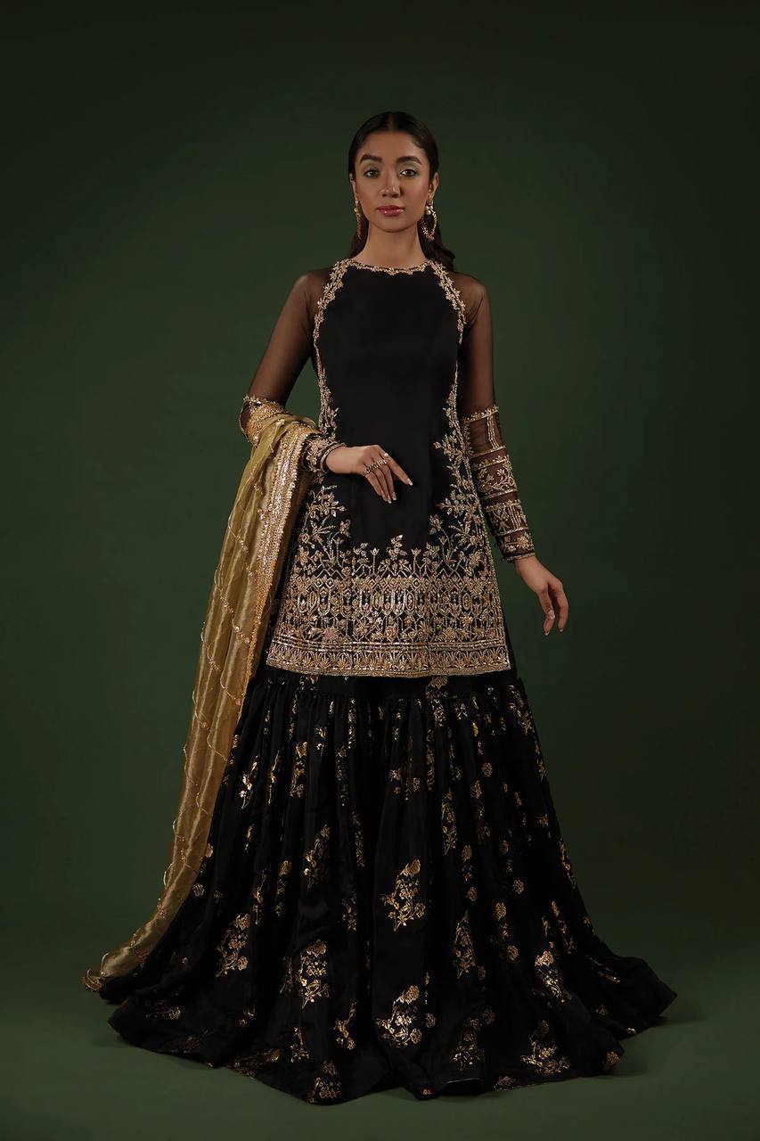 Designer Party Wear Embroidered Set (Top, Sharara Palazzo & Dupatta)