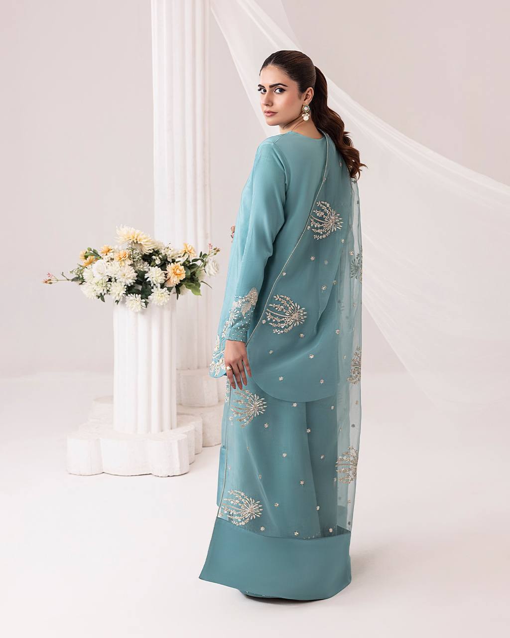 Designer Natural Crepe Silk Set (Top, Pant & Dupatta)