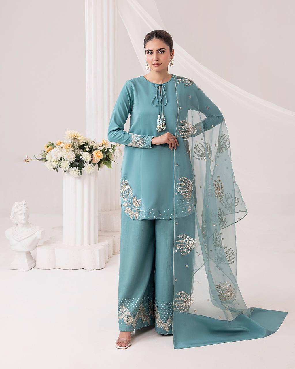 Designer Natural Crepe Silk Set (Top, Pant & Dupatta)