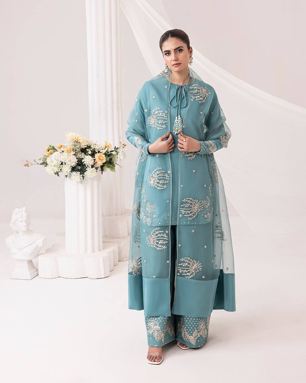 Designer Natural Crepe Silk Set (Top, Pant & Dupatta)