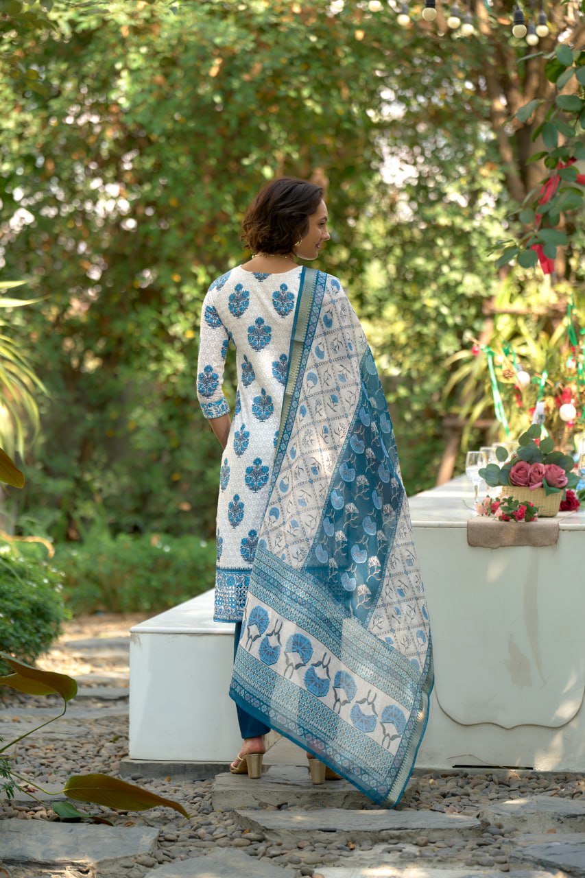 Elegant Straight Kurti Pant Dupatta Set | Garmex Export