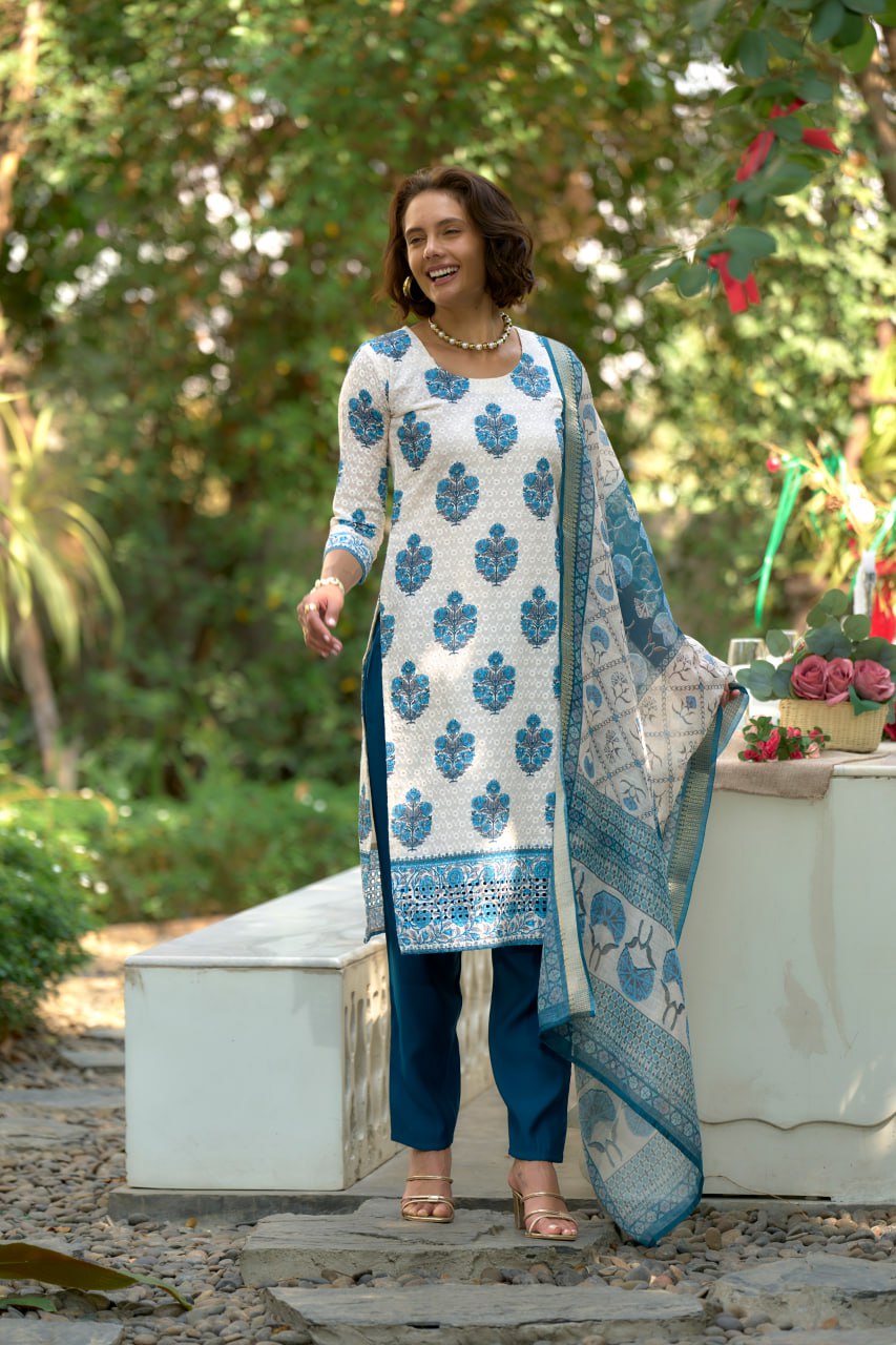 Elegant Straight Kurti Pant Dupatta Set | Garmex Export
