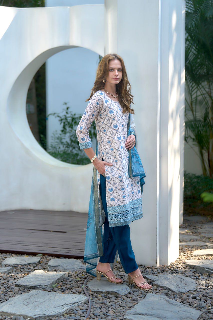 Elegant Straight Kurti Pant Dupatta Set | Garmex Export