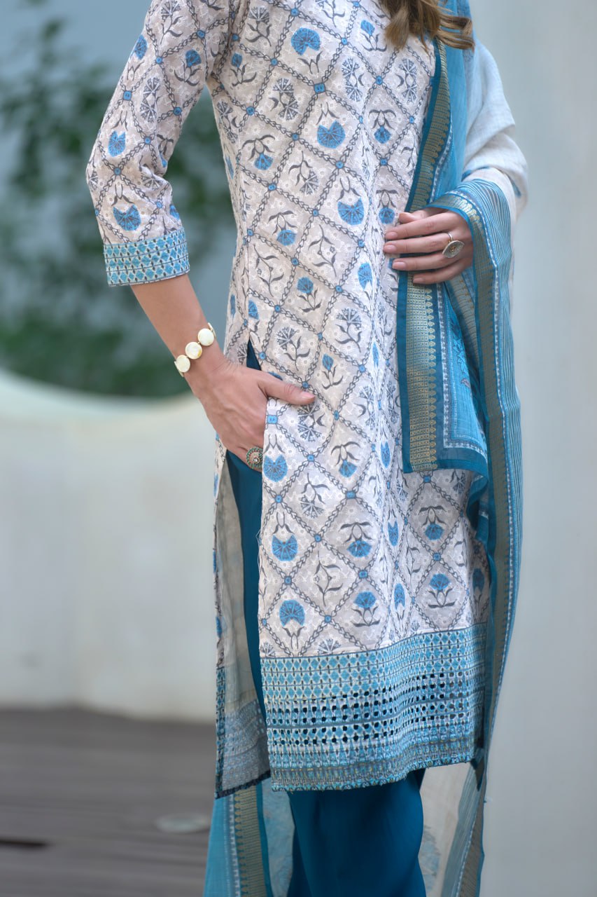 Elegant Straight Kurti Pant Dupatta Set | Garmex Export