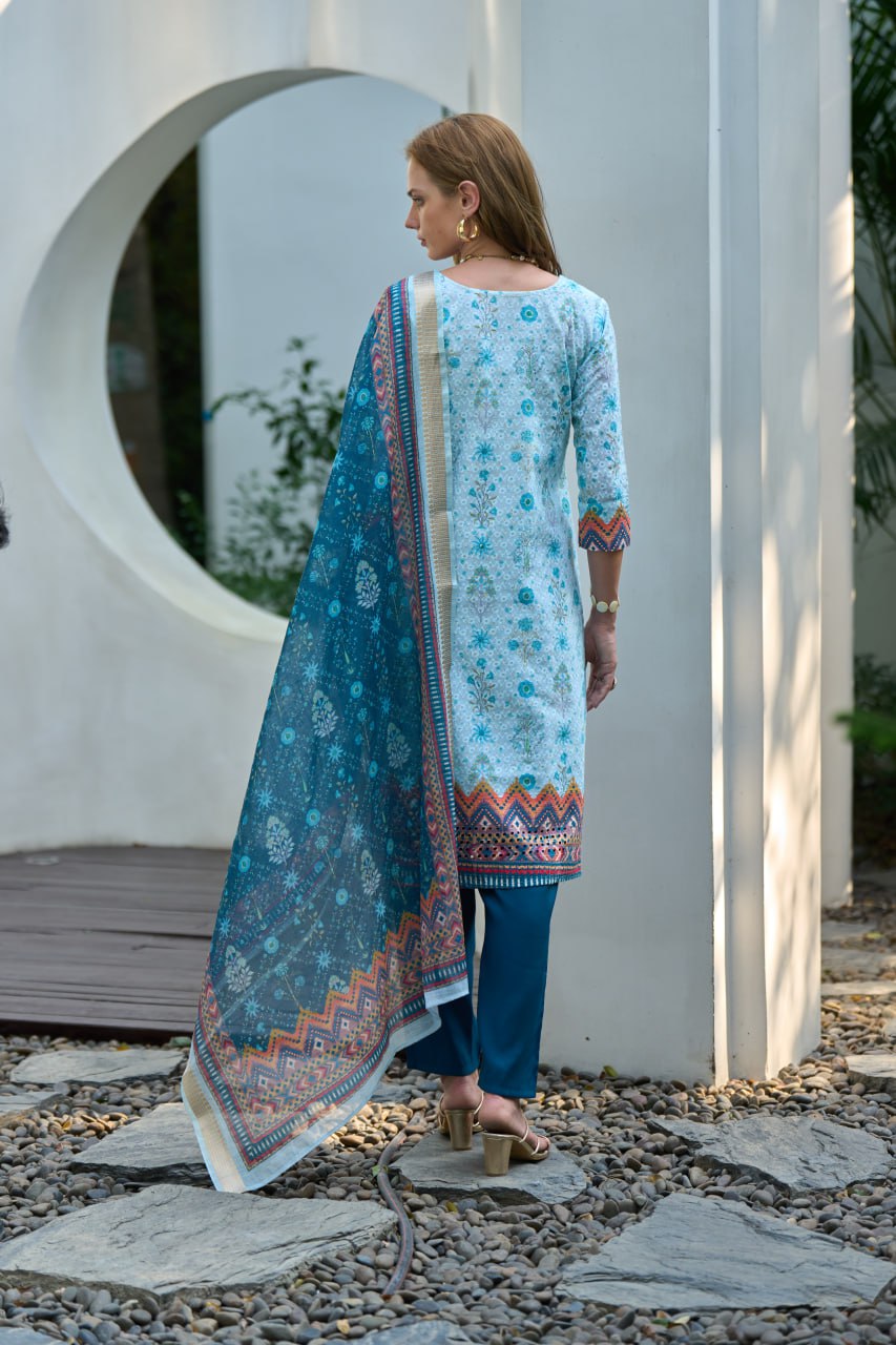 Elegant Straight Kurti Pant Dupatta Set | Garmex Export
