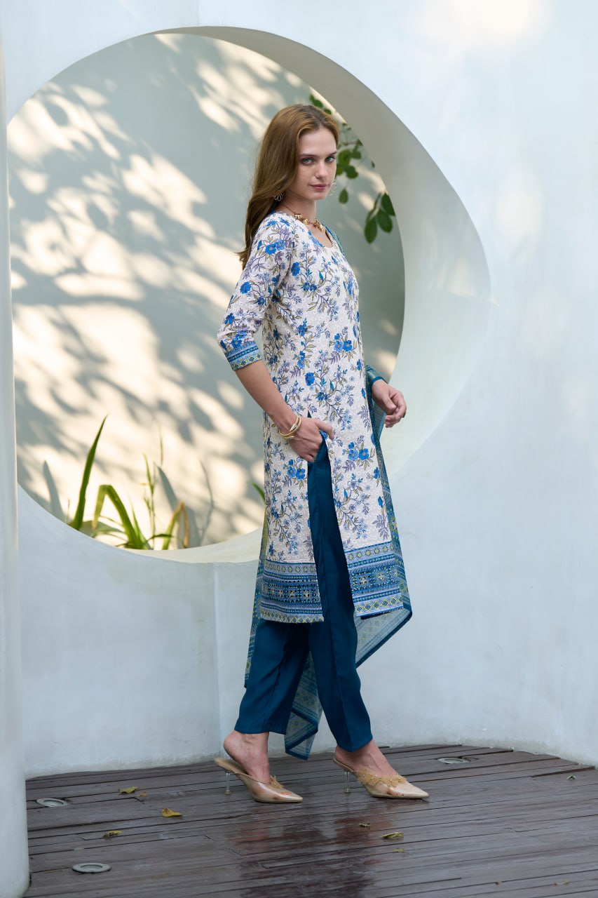 Elegant Straight Kurti Pant Dupatta Set | Garmex Export