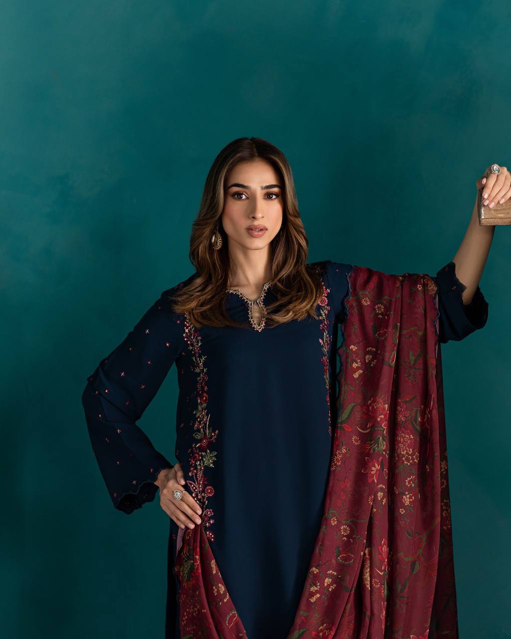 Garmex Export β Designer Natural Crepe Silk Set (Top, Farshi Pant & Dupatta)
