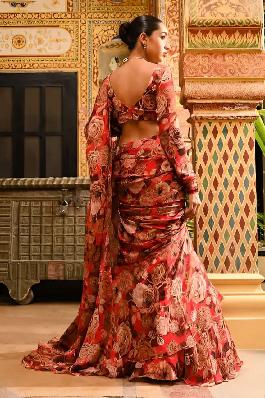 Georgette Ruffle Ready-to-Wear Lehenga Saree with Stitched Blouse