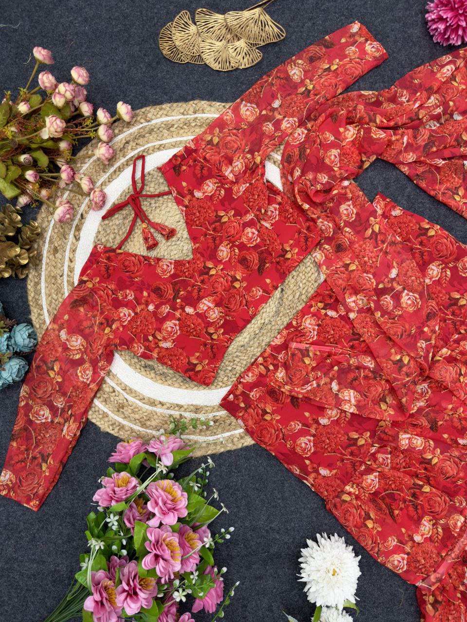 Georgette Ruffle Ready-to-Wear Lehenga Saree with Stitched Blouse