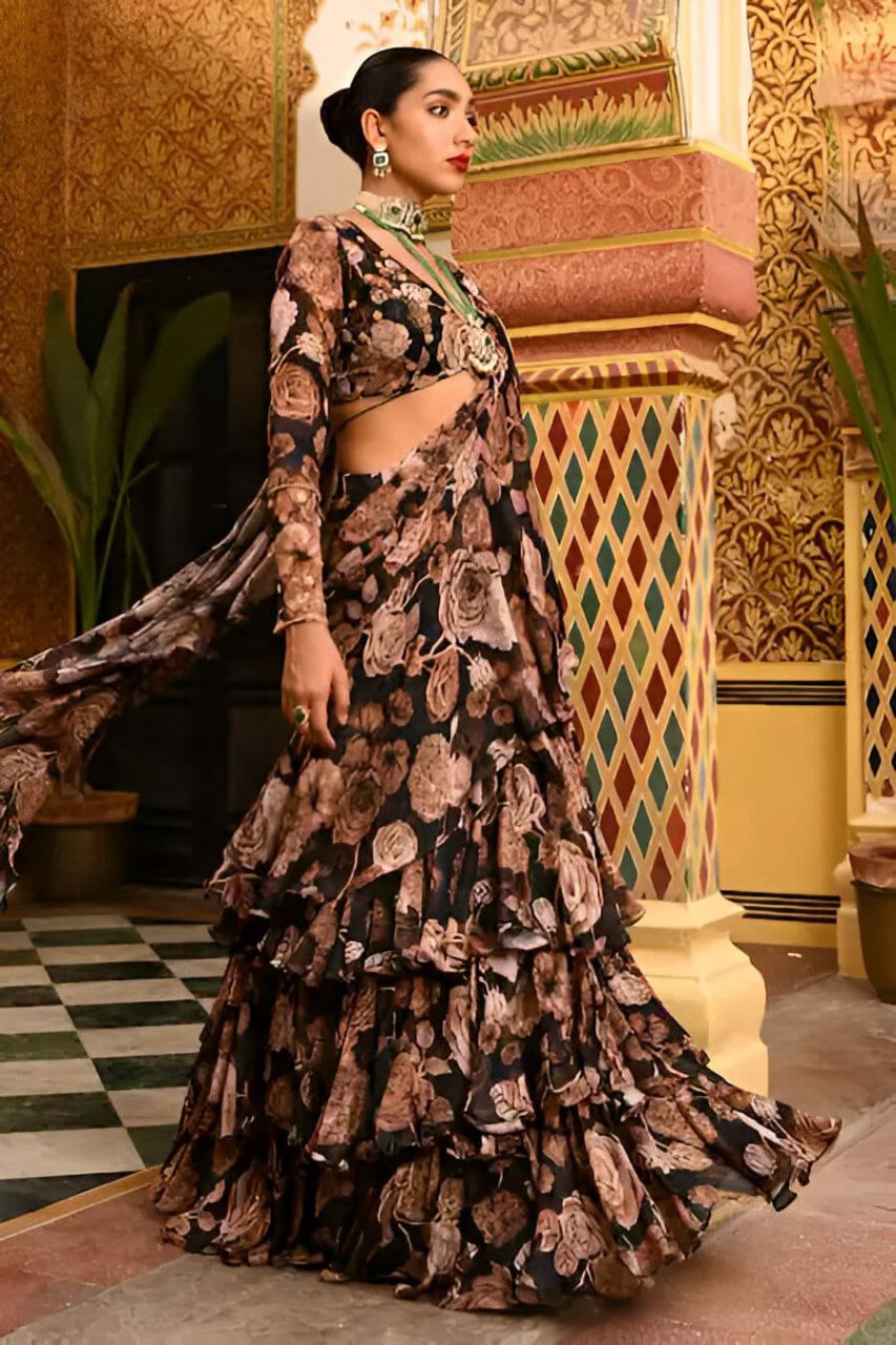 Super Hit Georgette Ruffle Ready-to-Wear Saree with Readymade Blouse
