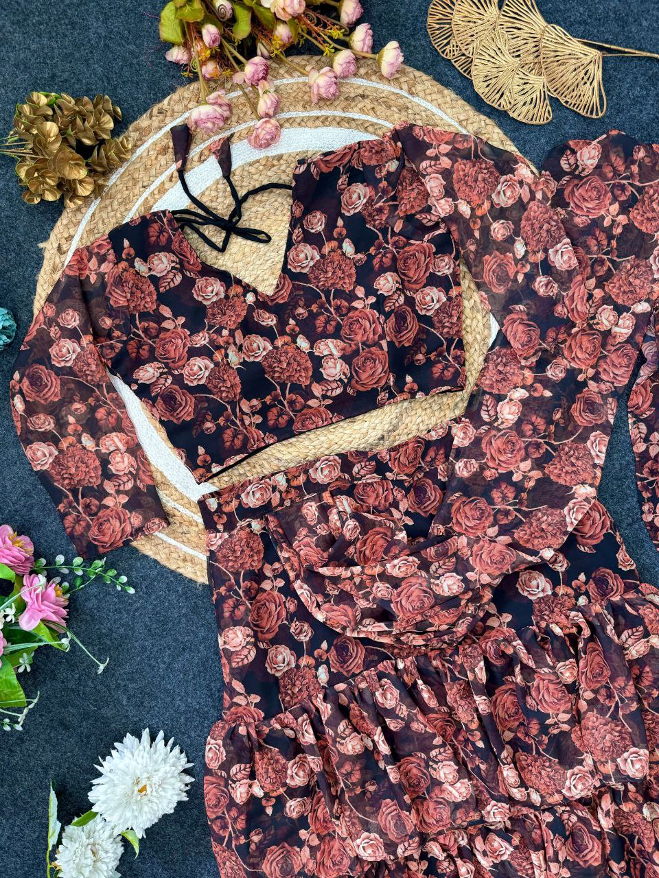 Super Hit Georgette Ruffle Ready-to-Wear Saree with Readymade Blouse