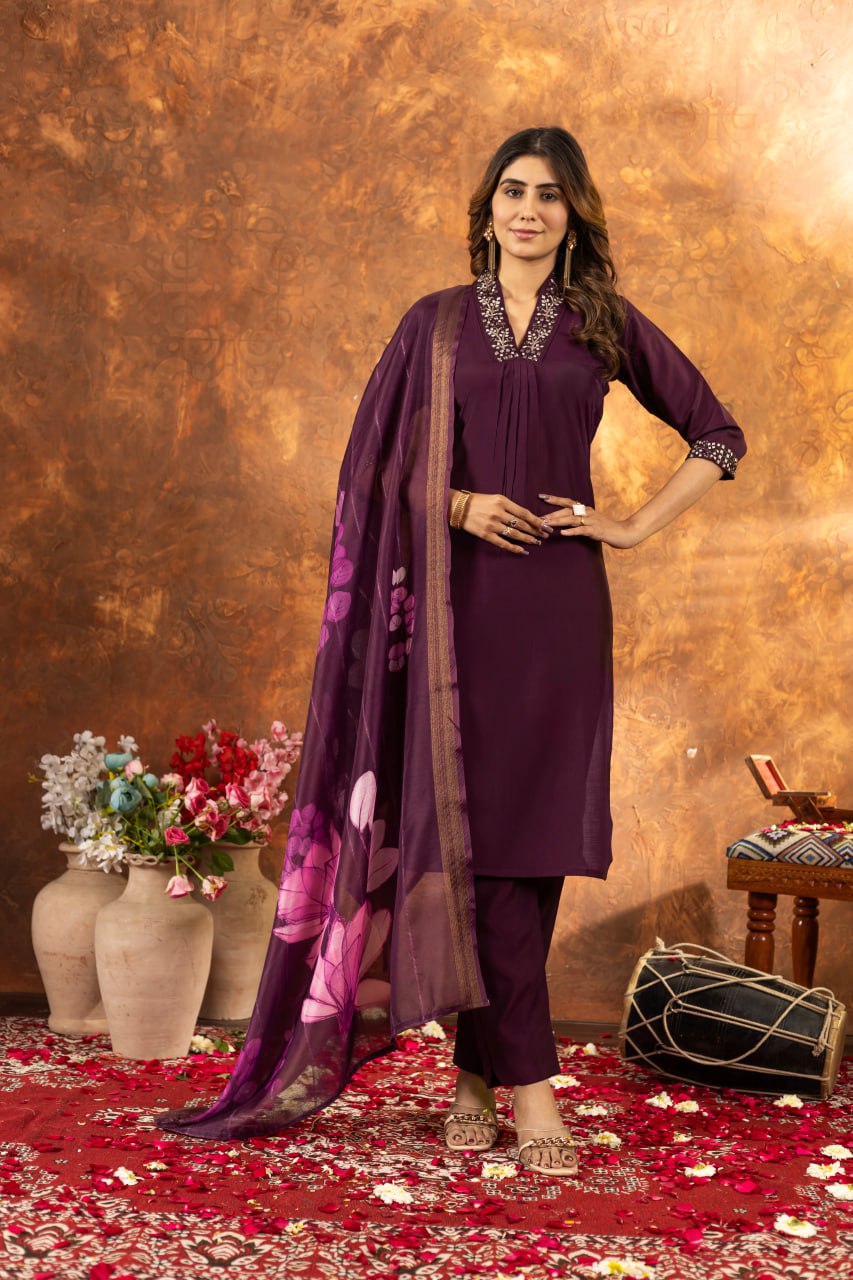 Elegant Embroidered Straight Kurti Pant Dupatta Set – GE04-06 | 7 Stunning Colors