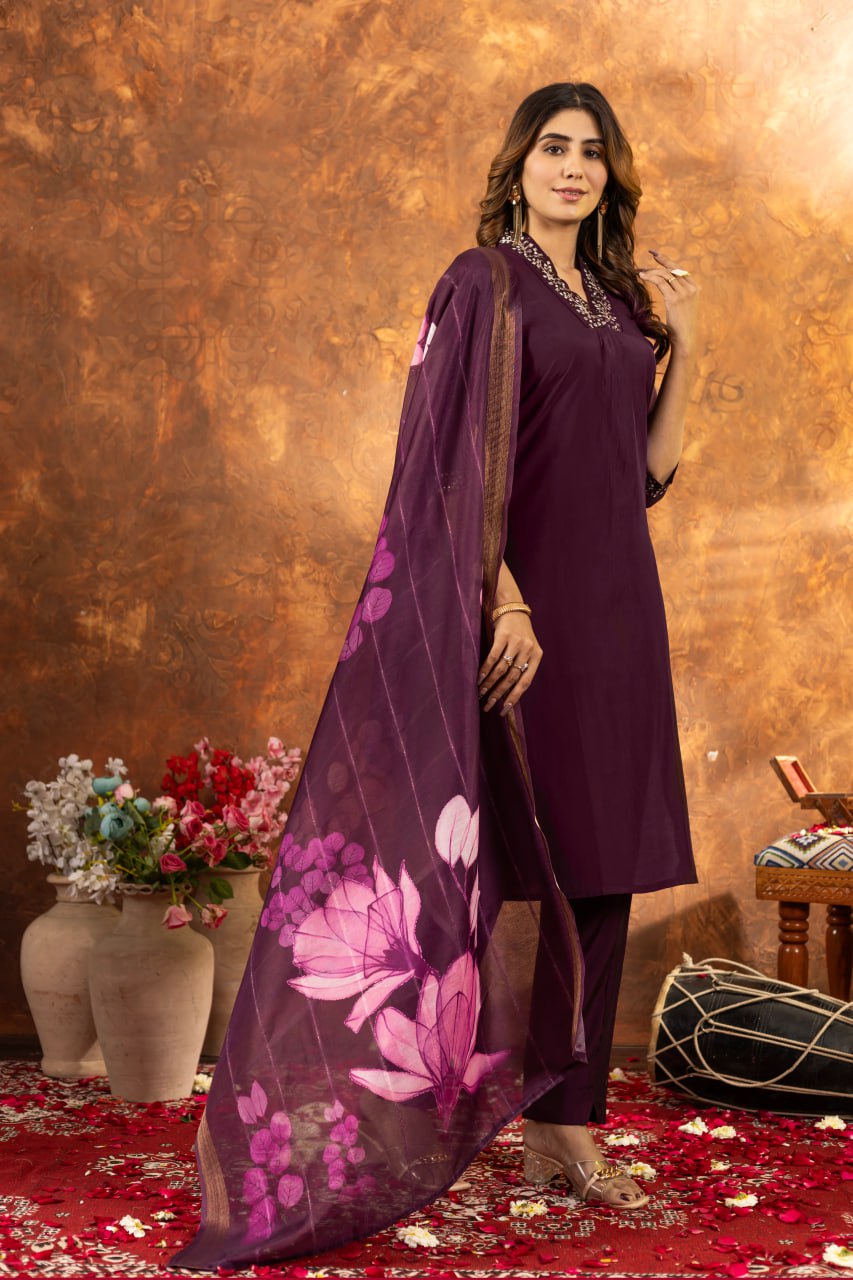 Elegant Embroidered Straight Kurti Pant Dupatta Set – GE04-06 | 7 Stunning Colors