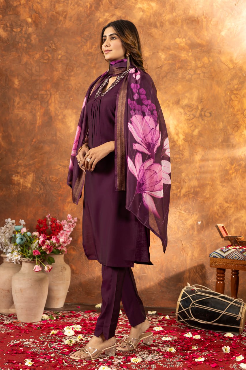 Elegant Embroidered Straight Kurti Pant Dupatta Set – GE04-06 | 7 Stunning Colors