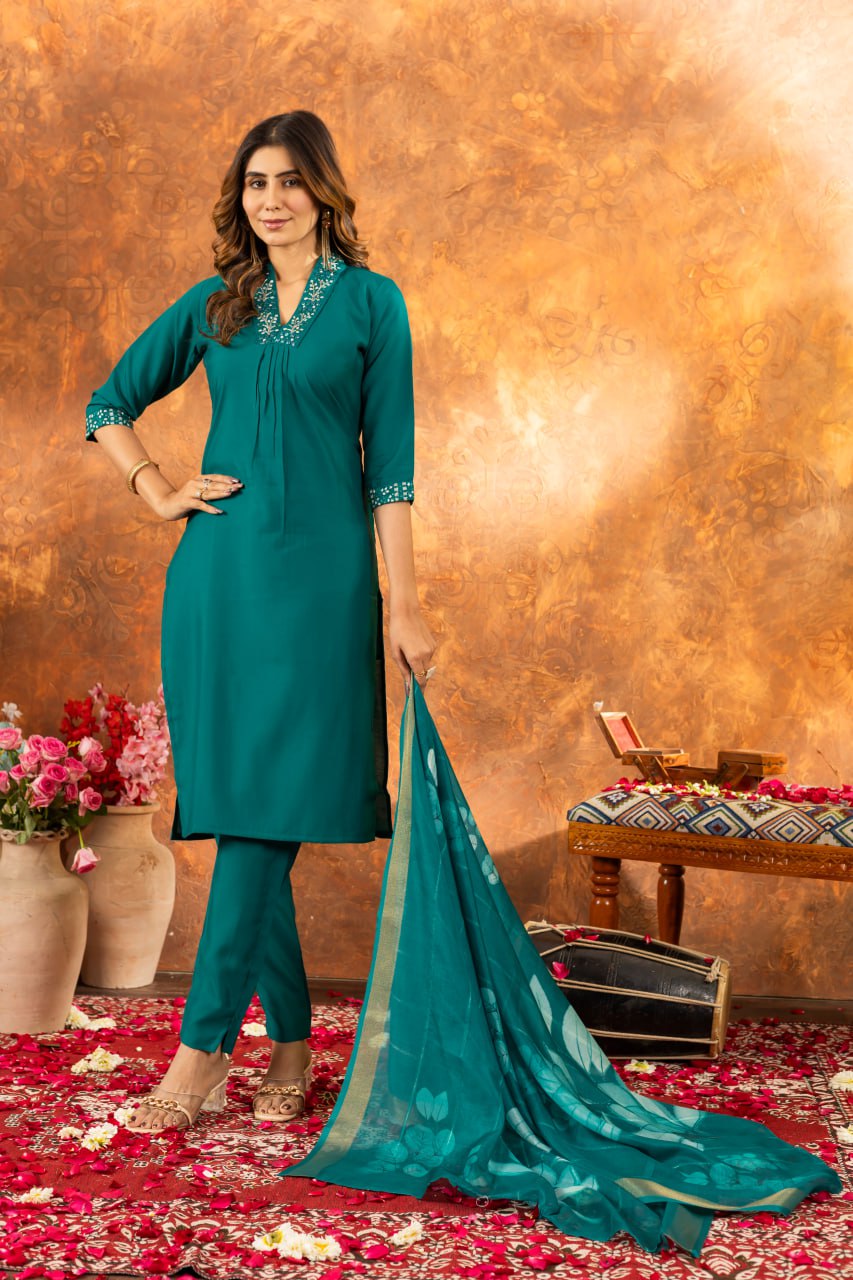 Elegant Embroidered Straight Kurti Pant Dupatta Set – GE04-06 | 7 Stunning Colors