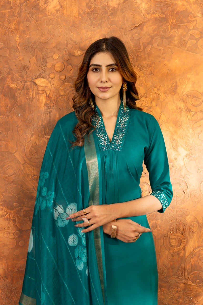 Elegant Embroidered Straight Kurti Pant Dupatta Set – GE04-06 | 7 Stunning Colors