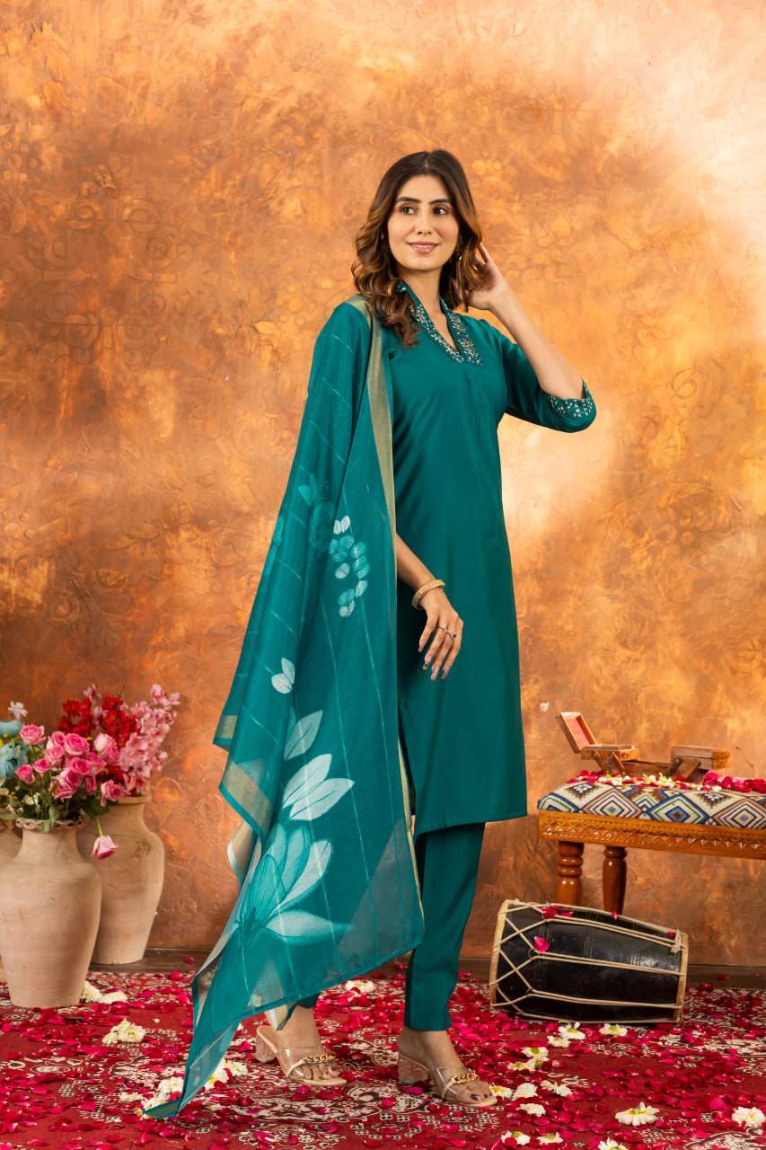 Elegant Embroidered Straight Kurti Pant Dupatta Set – GE04-06 | 7 Stunning Colors
