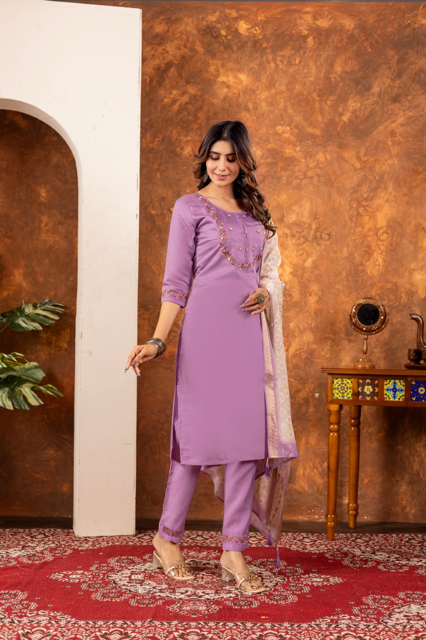Elegant Embroidered Straight Kurti Pant Dupatta Set – GE04-07 | 6 Stunning Colors