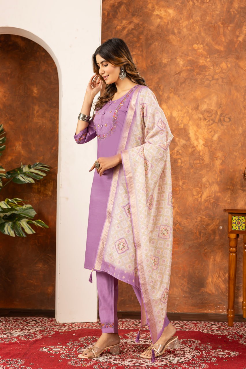 Elegant Embroidered Straight Kurti Pant Dupatta Set – GE04-07 | 6 Stunning Colors