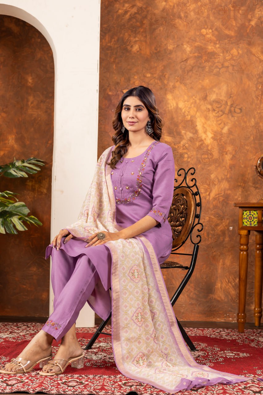 Elegant Embroidered Straight Kurti Pant Dupatta Set – GE04-07 | 6 Stunning Colors