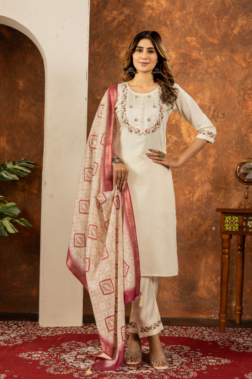 Elegant Embroidered Straight Kurti Pant Dupatta Set – GE04-07 | 6 Stunning Colors