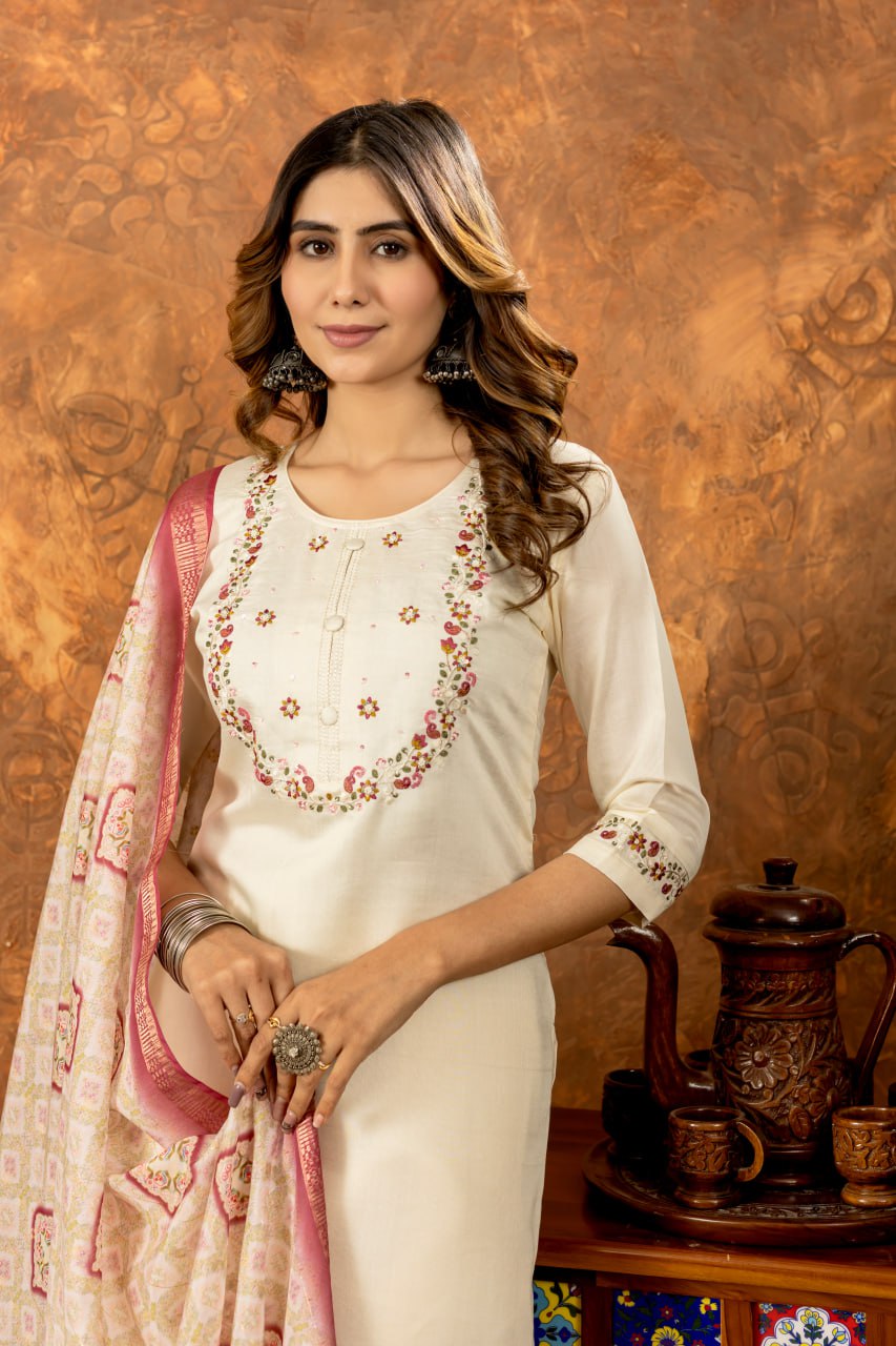 Elegant Embroidered Straight Kurti Pant Dupatta Set – GE04-07 | 6 Stunning Colors