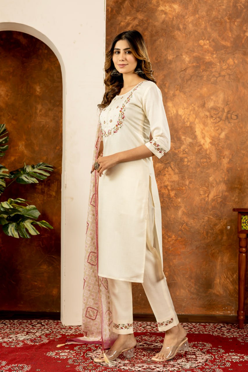 Elegant Embroidered Straight Kurti Pant Dupatta Set – GE04-07 | 6 Stunning Colors