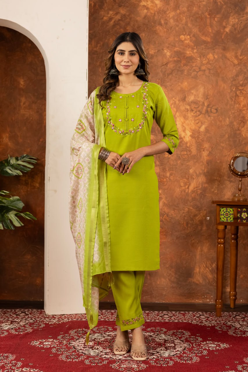 Elegant Embroidered Straight Kurti Pant Dupatta Set – GE04-07 | 6 Stunning Colors