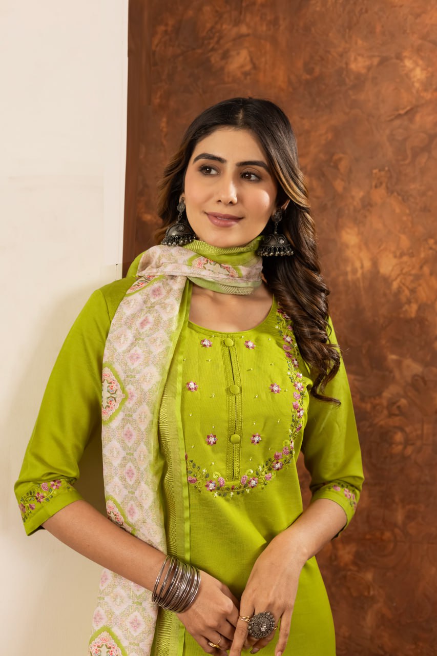 Elegant Embroidered Straight Kurti Pant Dupatta Set – GE04-07 | 6 Stunning Colors