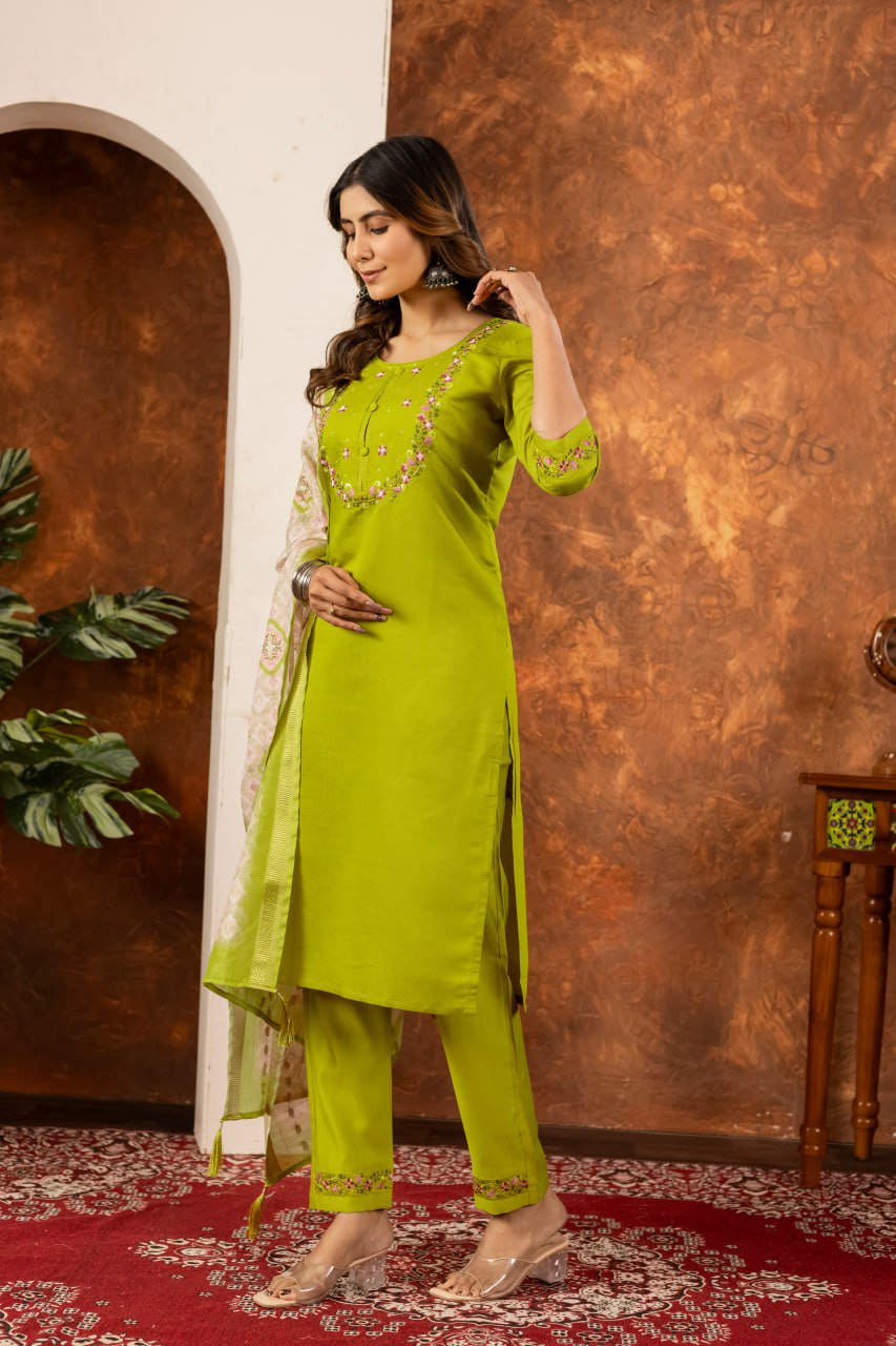 Elegant Embroidered Straight Kurti Pant Dupatta Set – GE04-07 | 6 Stunning Colors