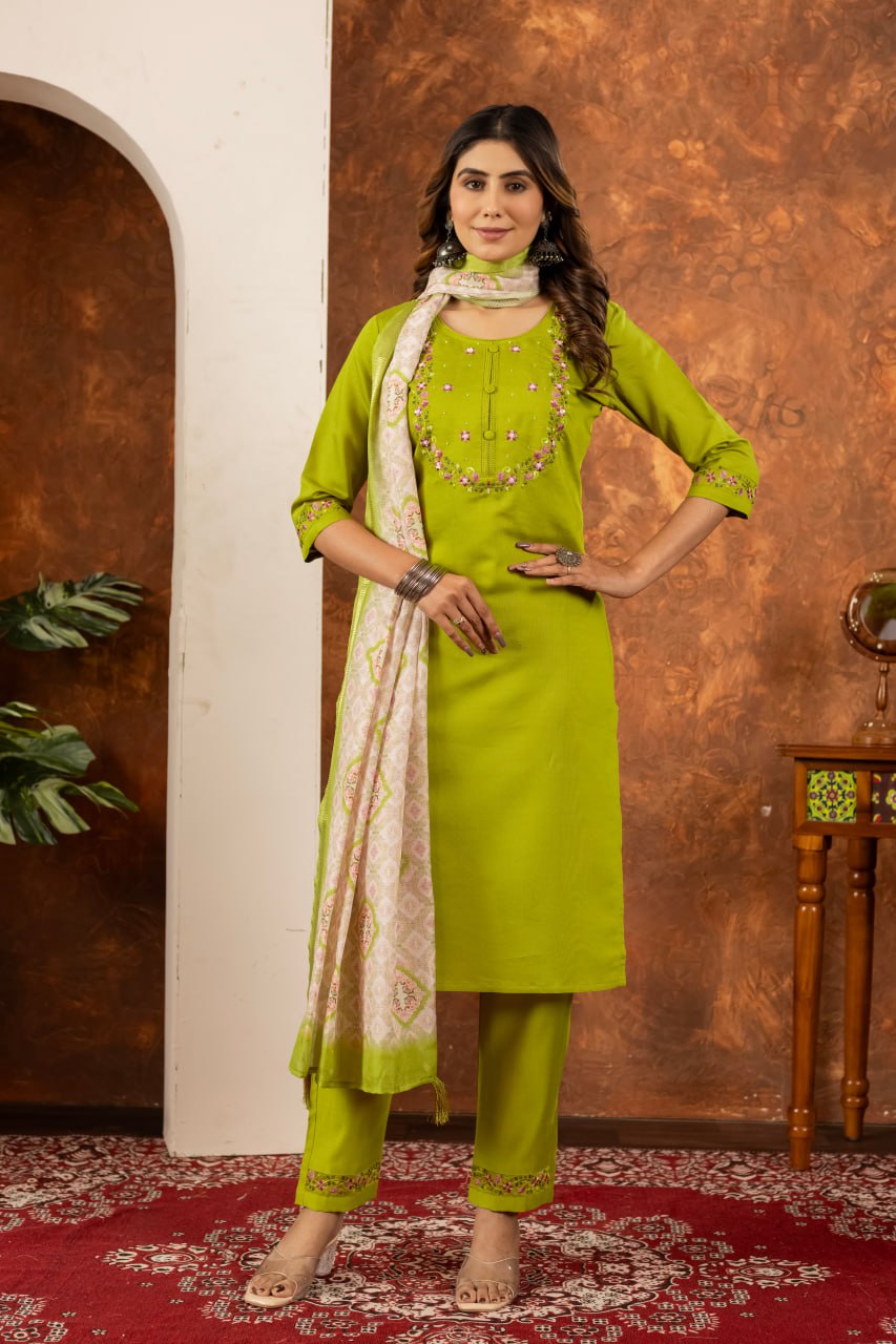 Elegant Embroidered Straight Kurti Pant Dupatta Set – GE04-07 | 6 Stunning Colors