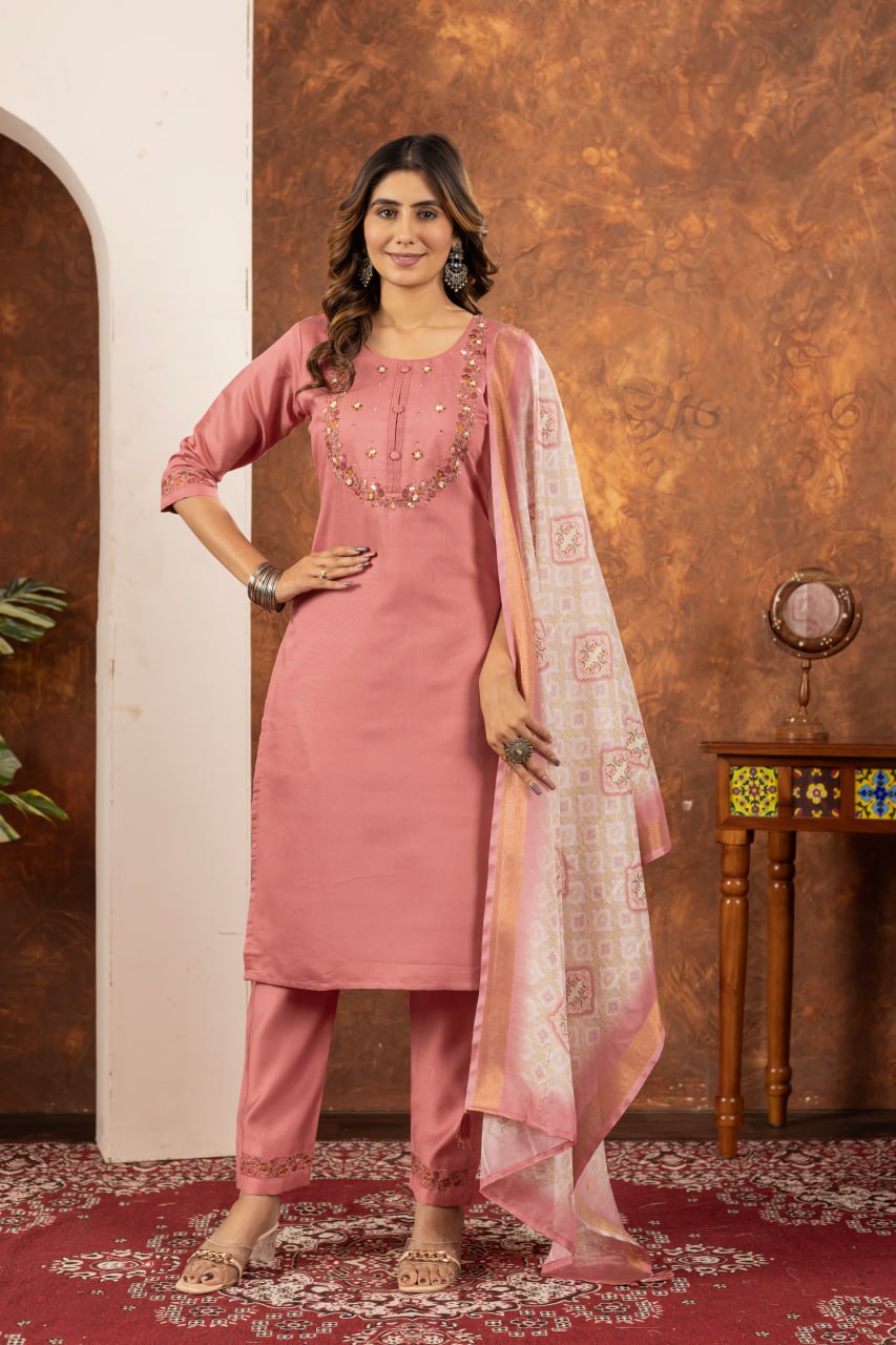 Elegant Embroidered Straight Kurti Pant Dupatta Set – GE04-07 | 6 Stunning Colors