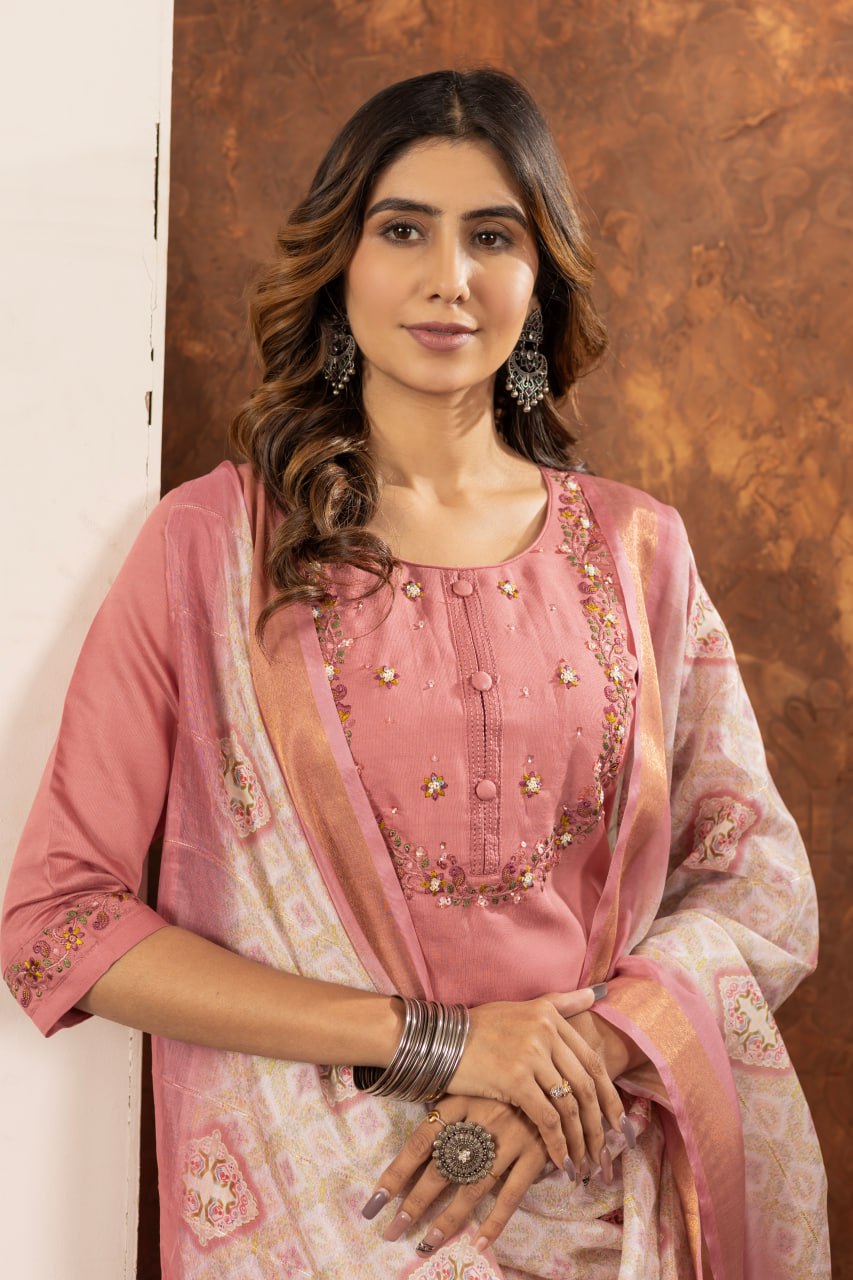 Elegant Embroidered Straight Kurti Pant Dupatta Set – GE04-07 | 6 Stunning Colors