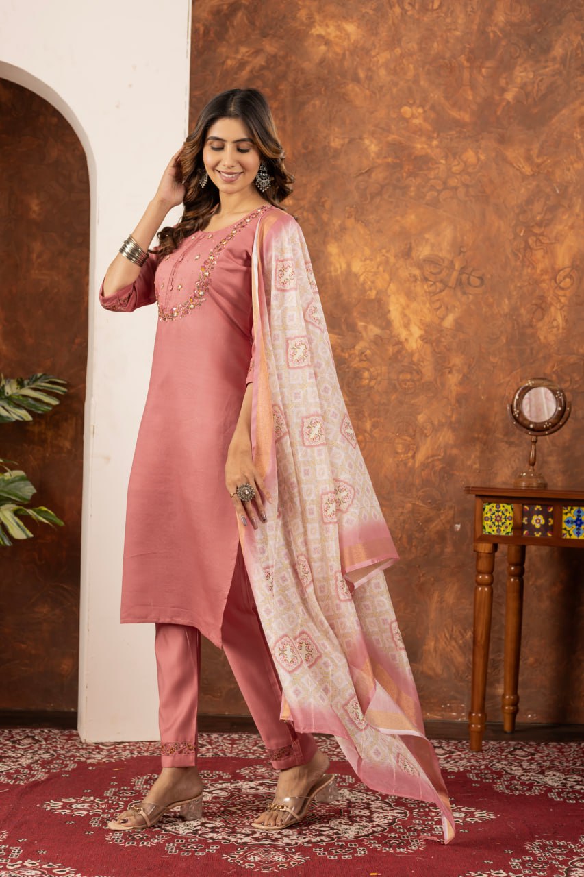 Elegant Embroidered Straight Kurti Pant Dupatta Set – GE04-07 | 6 Stunning Colors