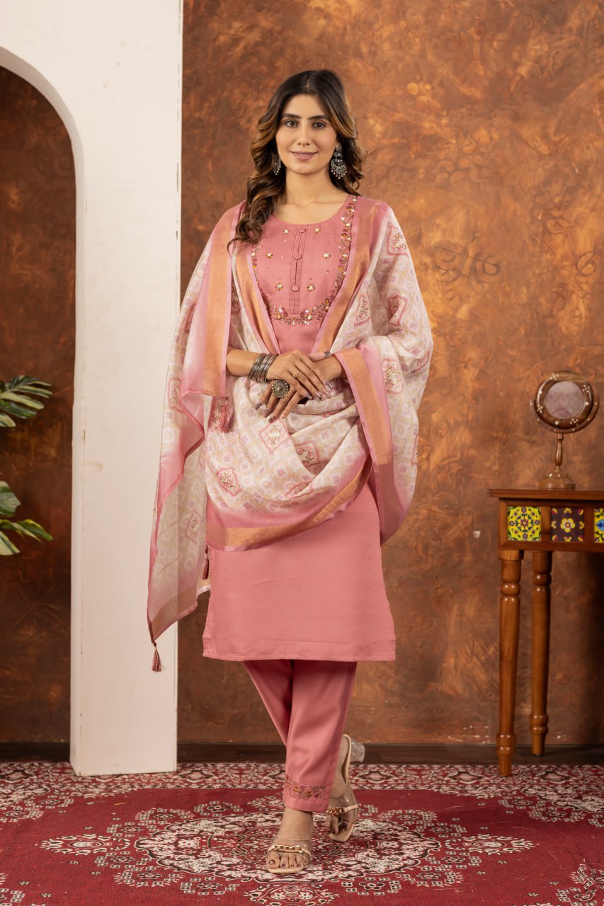 Elegant Embroidered Straight Kurti Pant Dupatta Set – GE04-07 | 6 Stunning Colors