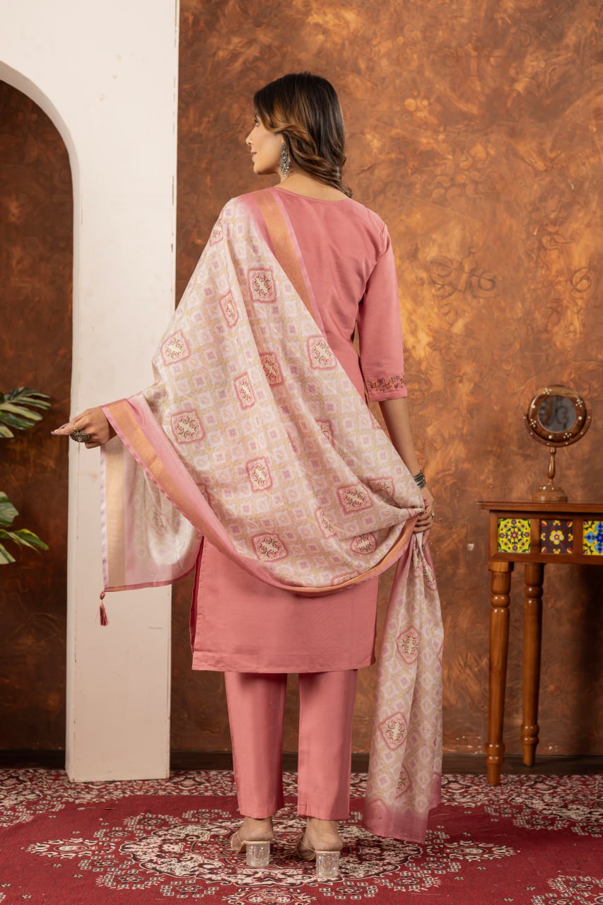 Elegant Embroidered Straight Kurti Pant Dupatta Set – GE04-07 | 6 Stunning Colors
