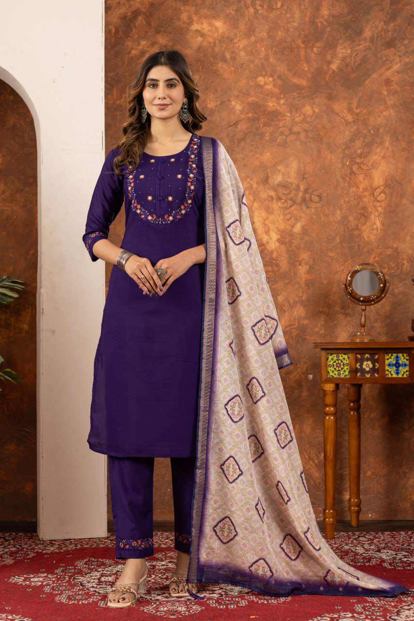 Elegant Embroidered Straight Kurti Pant Dupatta Set – GE04-07 | 6 Stunning Colors