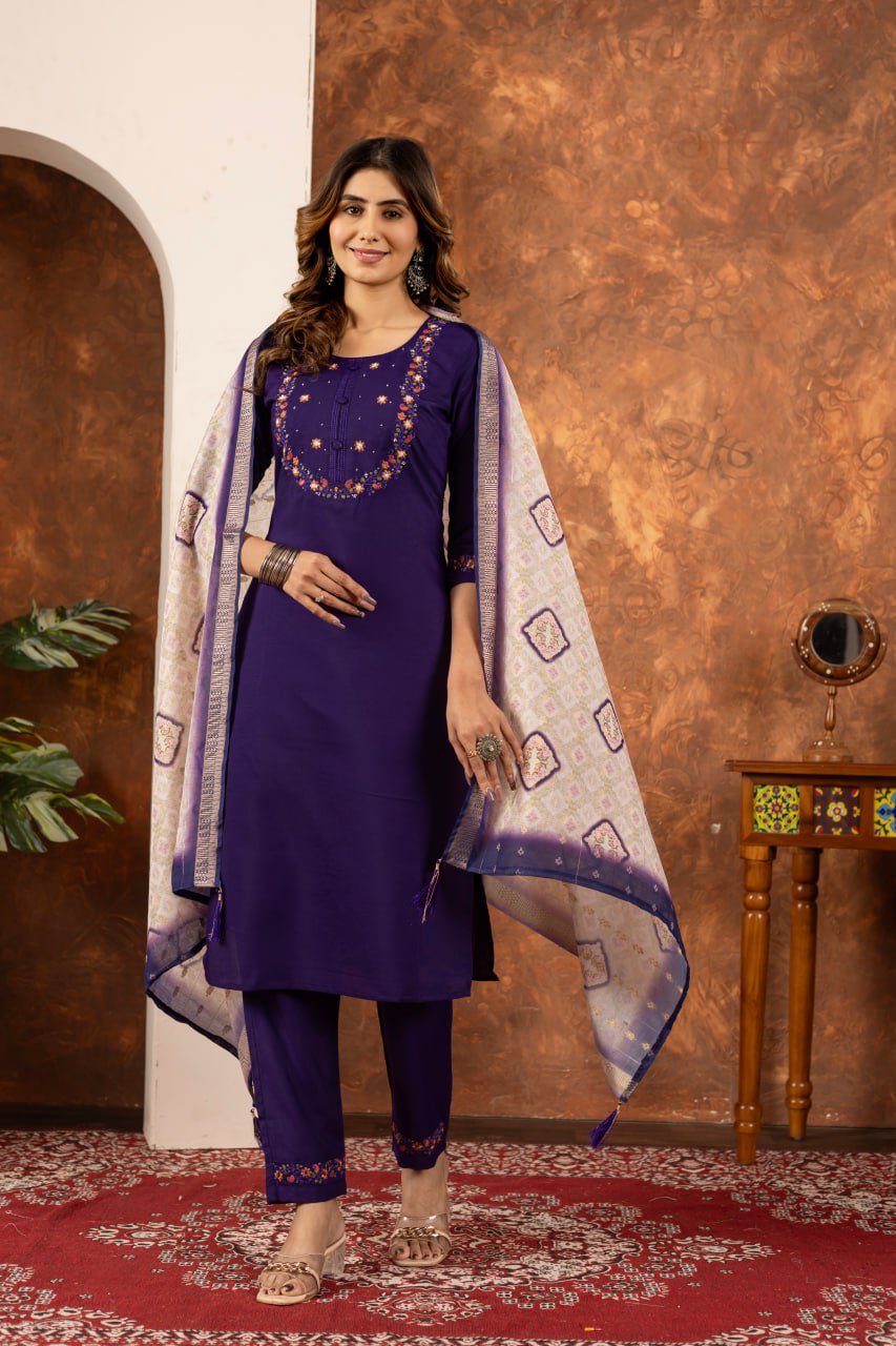 Elegant Embroidered Straight Kurti Pant Dupatta Set – GE04-07 | 6 Stunning Colors