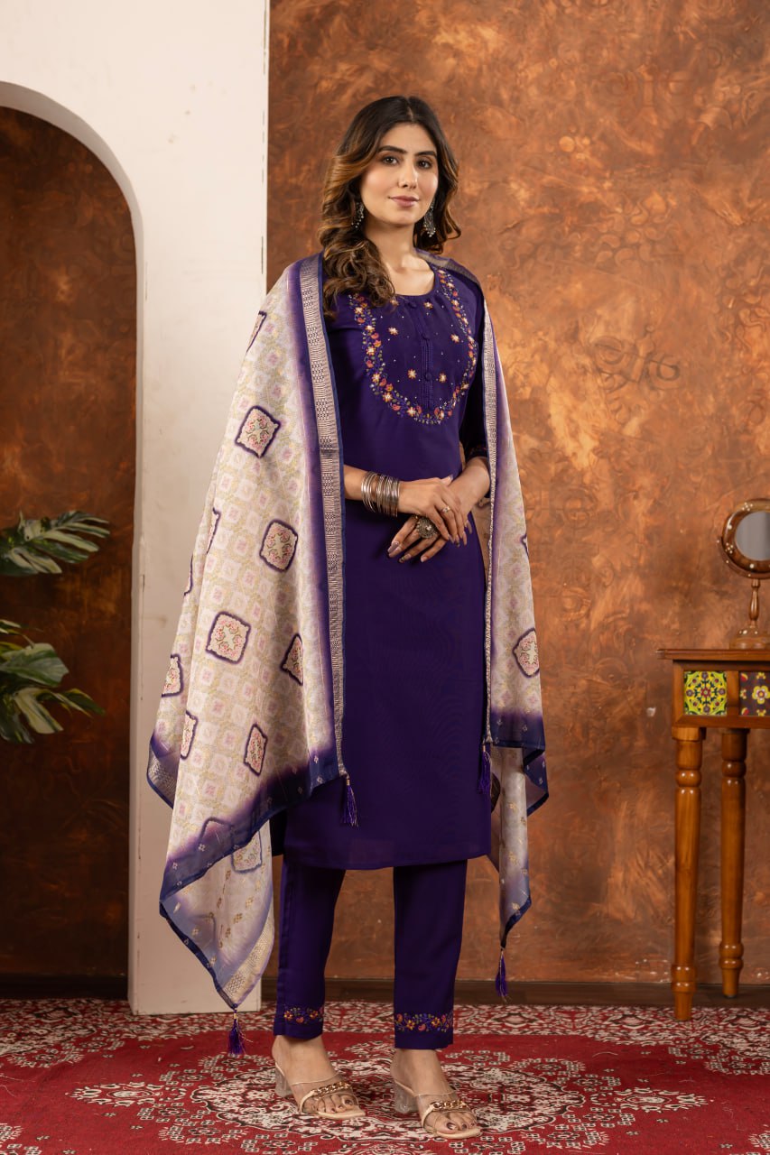 Elegant Embroidered Straight Kurti Pant Dupatta Set – GE04-07 | 6 Stunning Colors