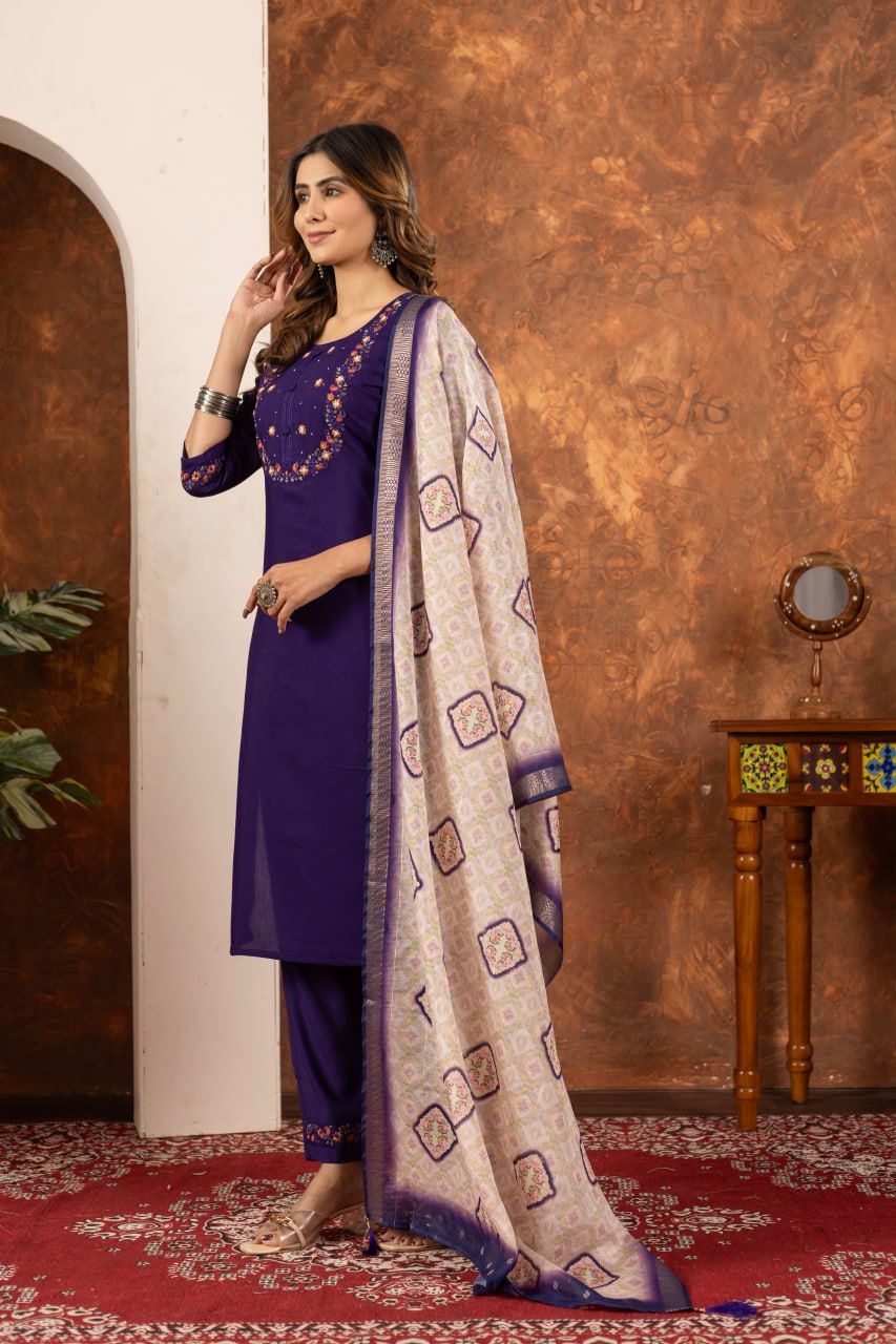 Elegant Embroidered Straight Kurti Pant Dupatta Set – GE04-07 | 6 Stunning Colors