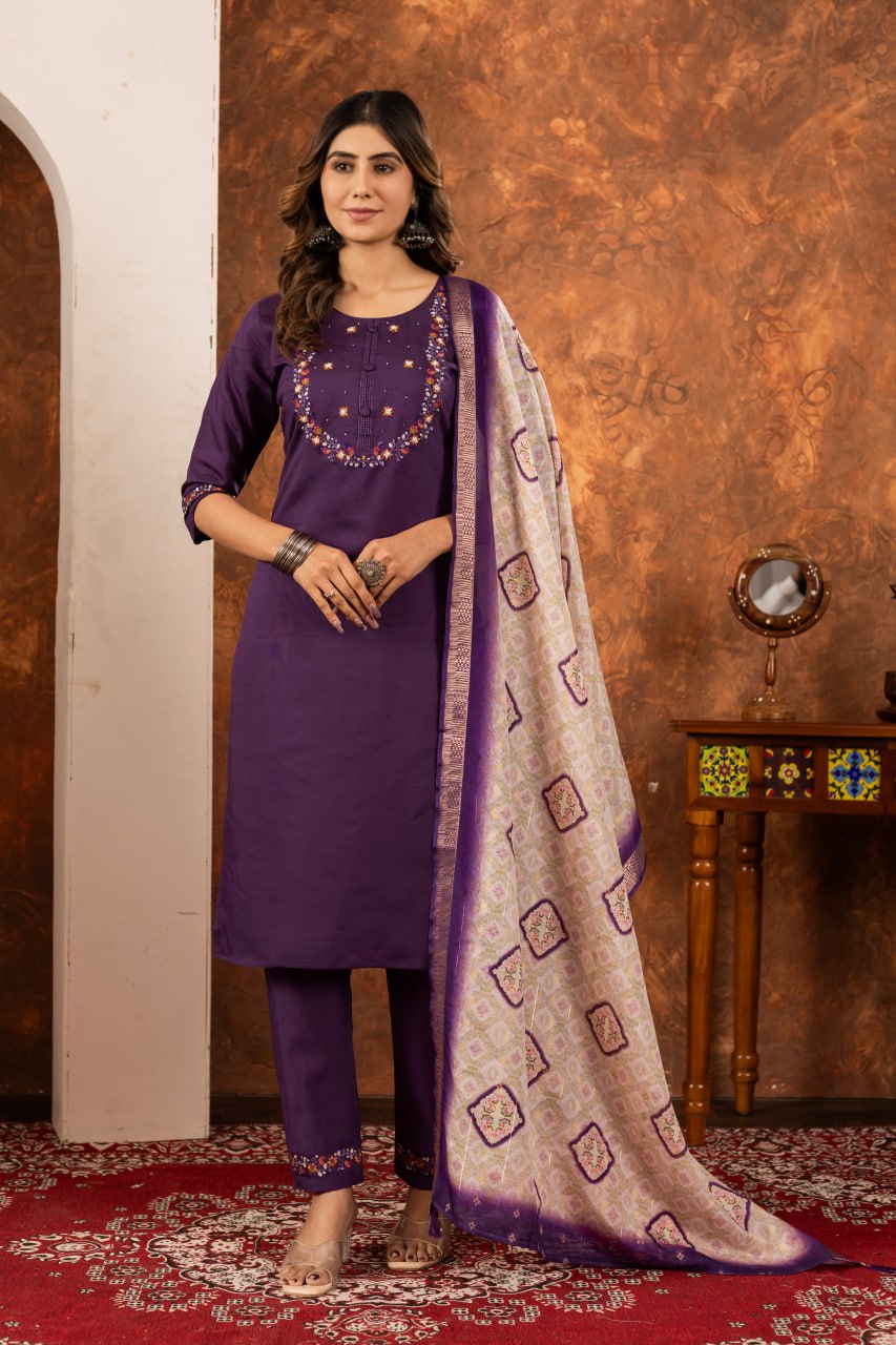 Elegant Embroidered Straight Kurti Pant Dupatta Set – GE04-07 | 6 Stunning Colors