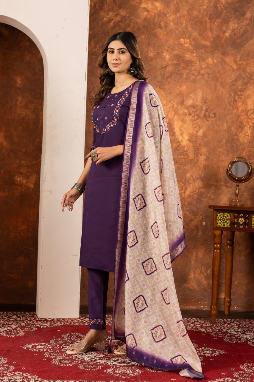 Elegant Embroidered Straight Kurti Pant Dupatta Set – GE04-07 | 6 Stunning Colors